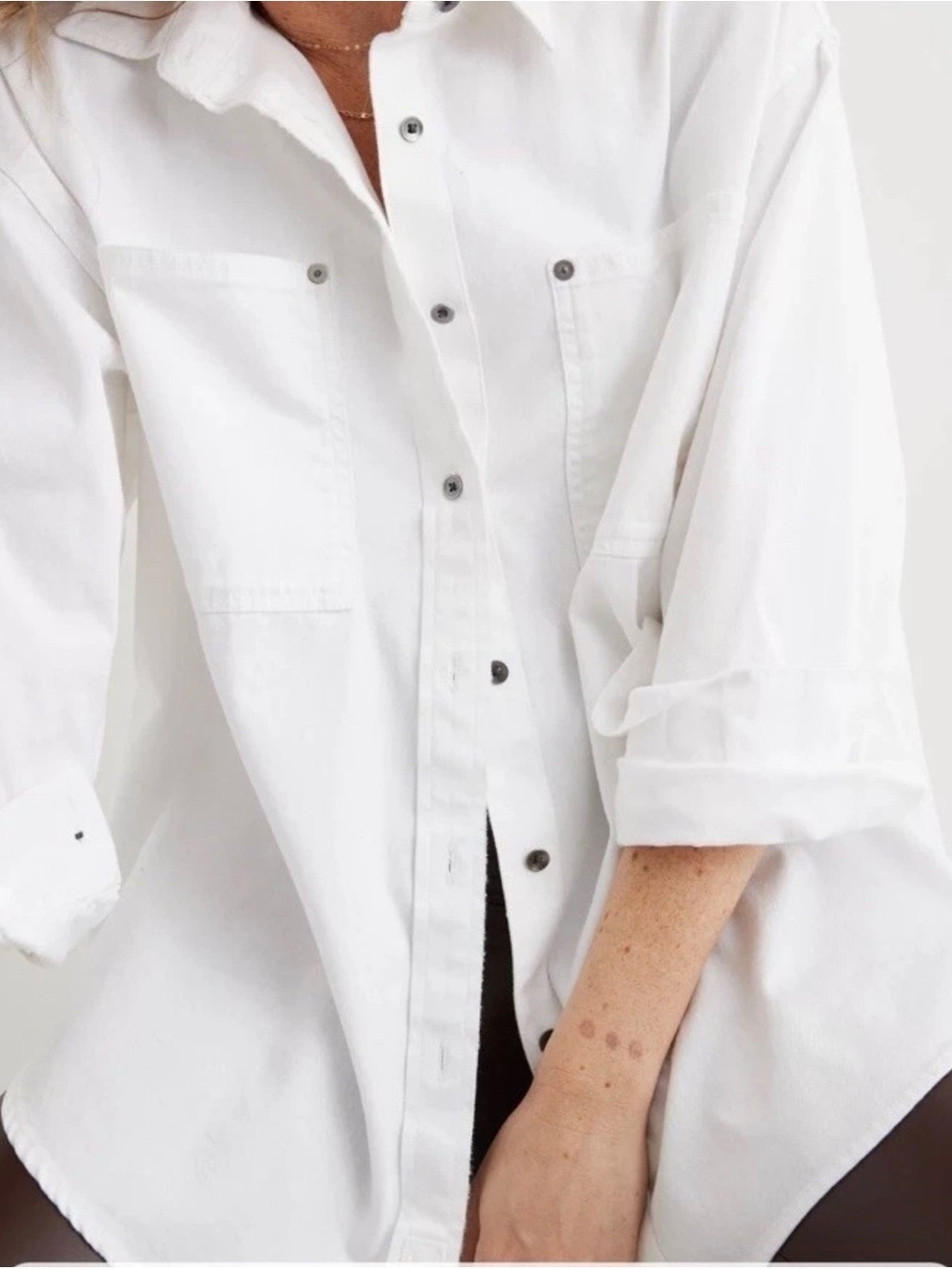 Aerie White Oversized Utility Button-Down Shirt – 100% Cotton, Size M